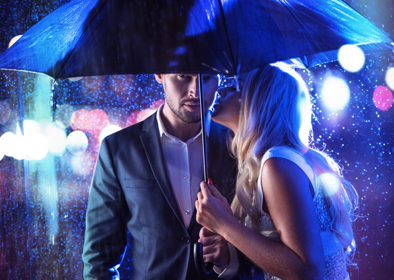 Couple Date Night Umbrella Man Suit Rain