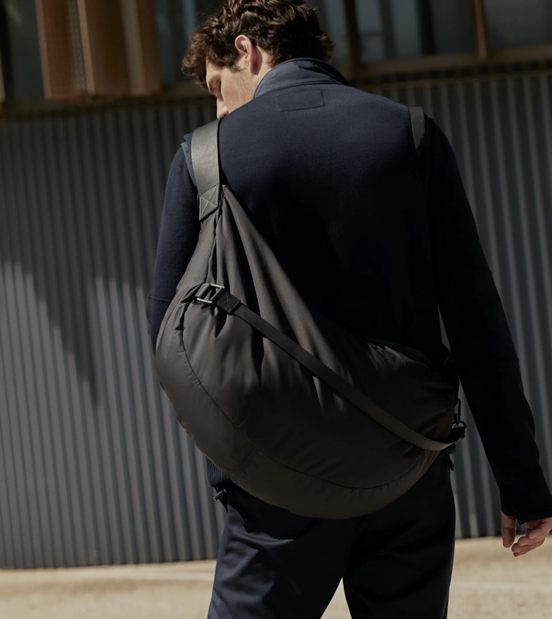 Ermenegildo Zegna champions style for the man on the go with its nylon and leather Panorama Hobo bag.