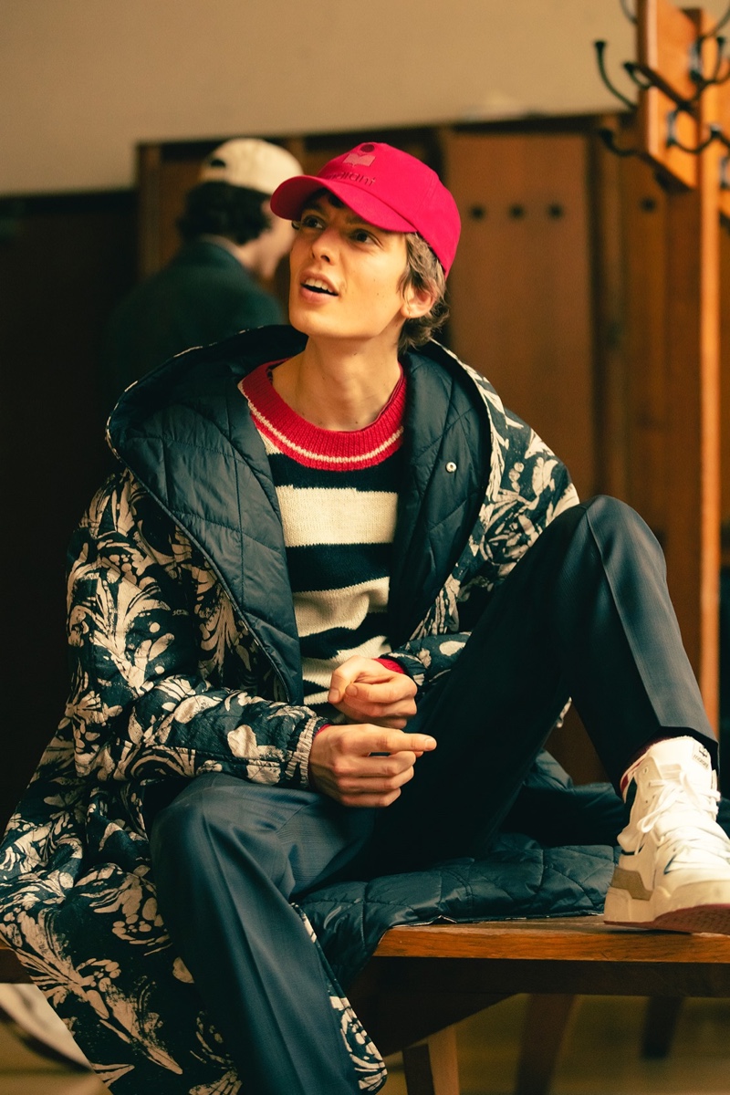 Leon Dame channels a collegiate youth in a look from Isabel Marant's fall-winter 2021 collection.