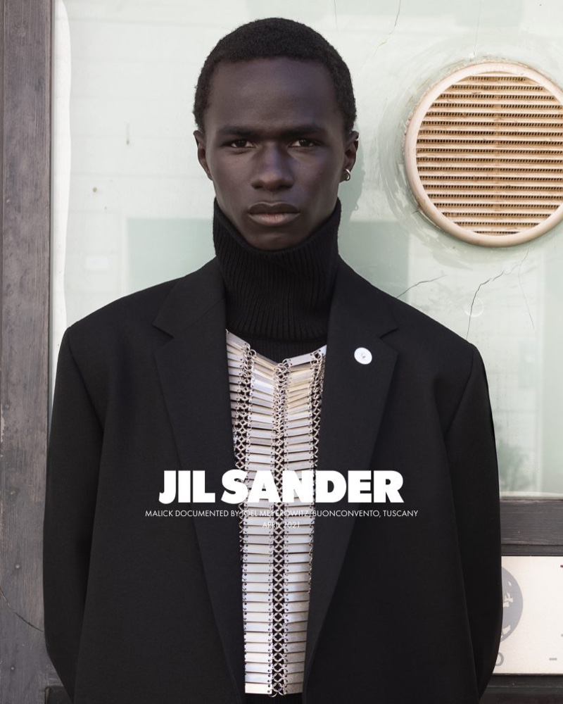 Malick Bodian fronts Jil Sander's fall-winter 2021 men's campaign.