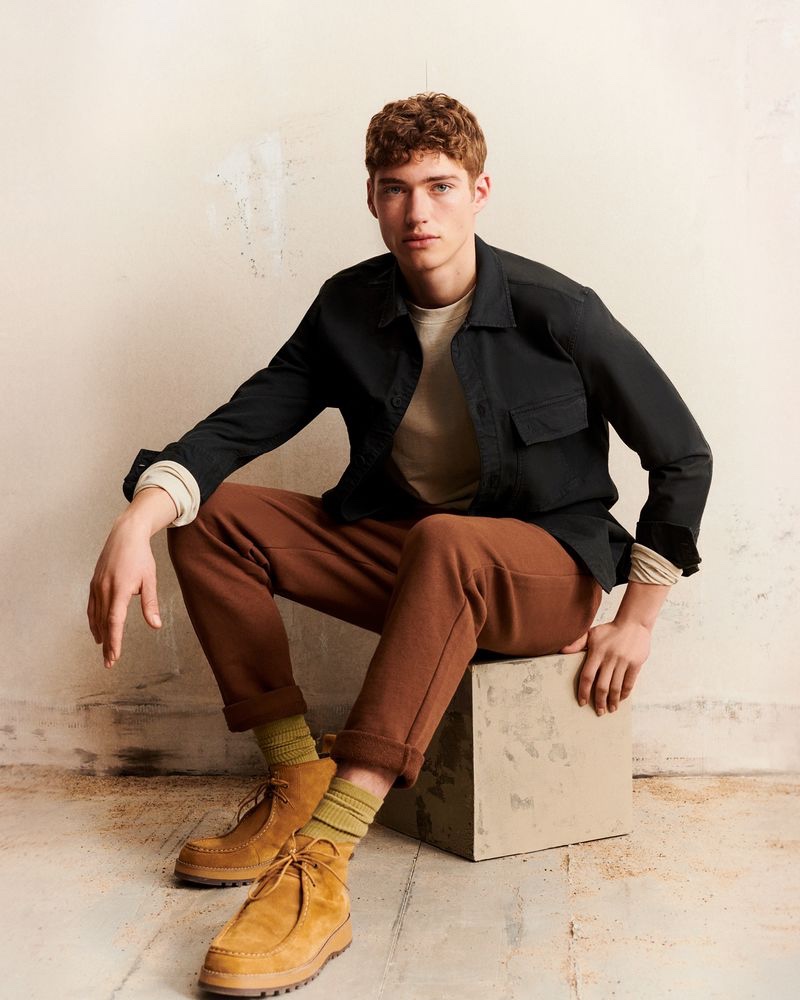 Front and center, Valentin Humbroich stars in Marc O'Polo's fall-winter 2021 men's campaign.