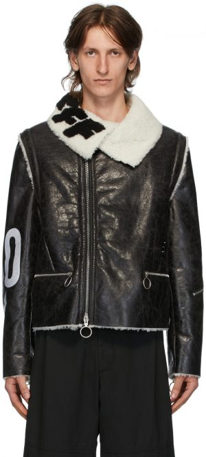 Off-White Black & White Shearling Zip-Off Sleeve Jacket Off-White Black & White Shearling Zip-Off Sleeve Jacket