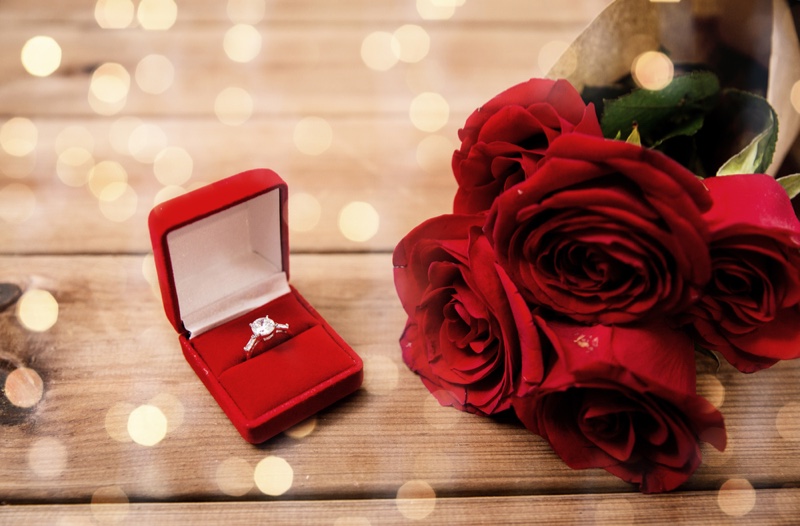 Red Box Engagement Ring Roses
