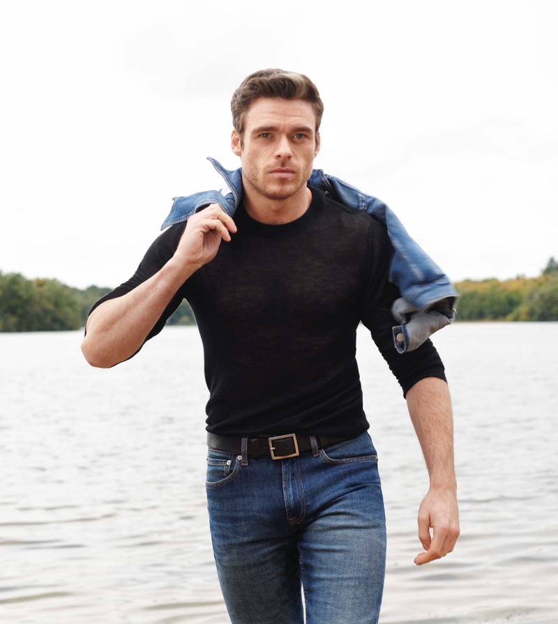 Richard Madden Calvin Klein Defy Fragrance Campaign Denim Black Shirt