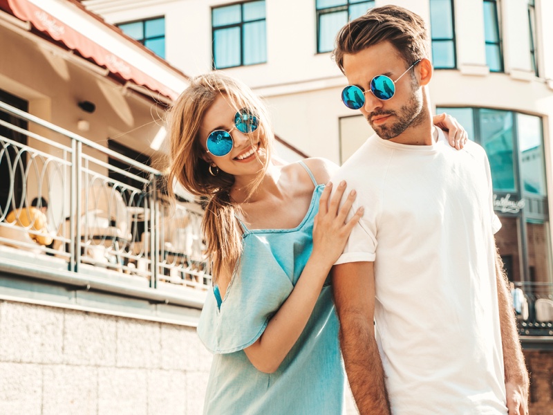 Stylish Couple Sunglasses Summer Outside