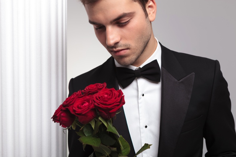 Young Man Tuxedo Red Roses Cropped