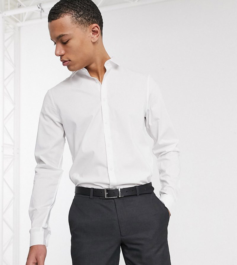 ASOS DESIGN Tall smart stretch slim fit work shirt in white The