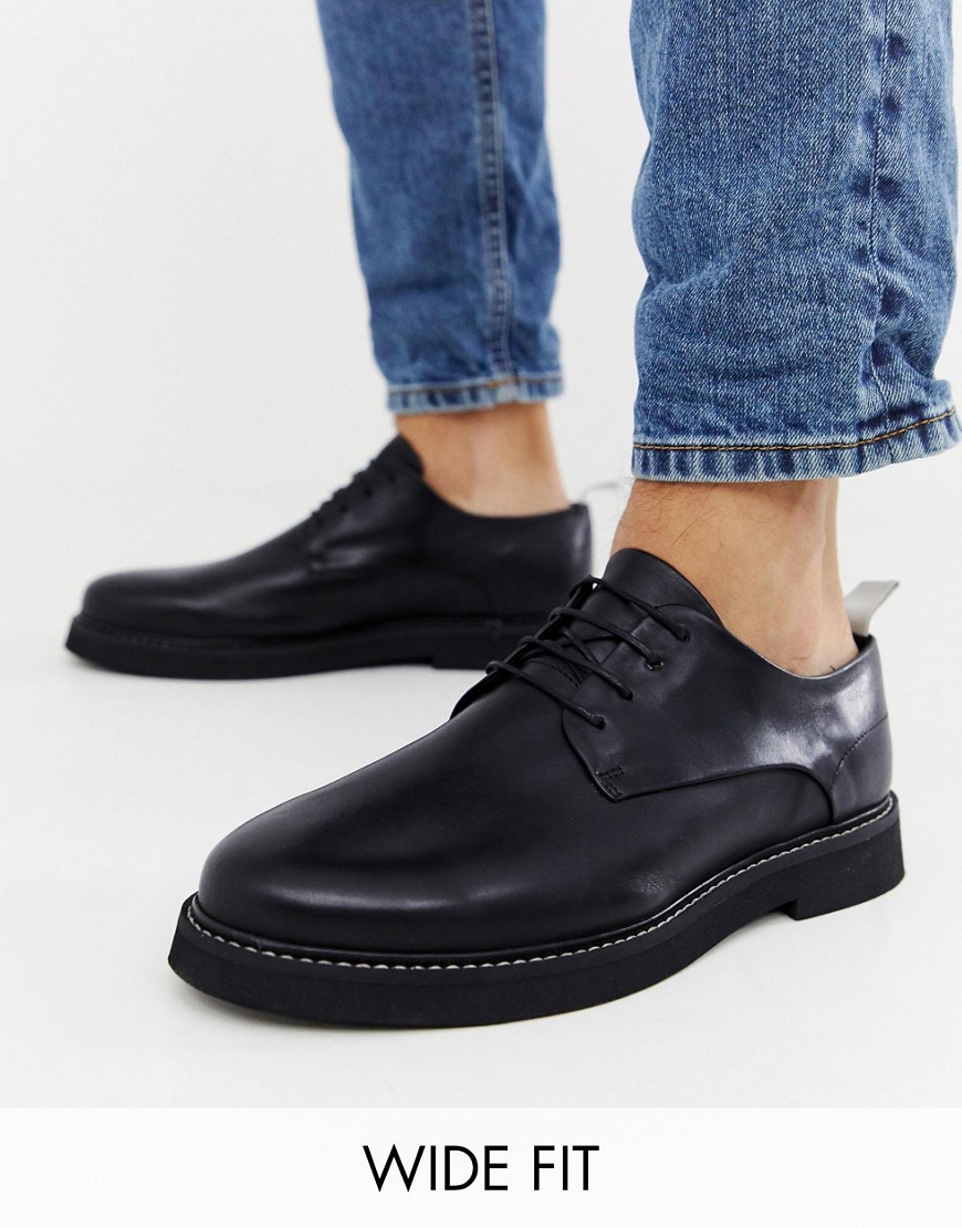 ASOS DESIGN Wide Fit lace up shoes in black leather with