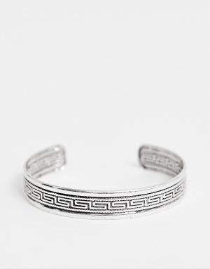 ASOS DESIGN bangle with column emboss in burnished silver tone ASOS DESIGN bangle with column emboss in burnished silver tone