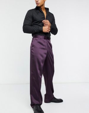 ASOS DESIGN high waist wide leg smart pants in sateen-Purple ASOS DESIGN high waist wide leg smart pants in sateen-Purple