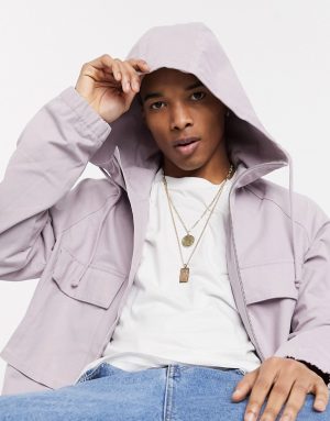 ASOS DESIGN lightweight utility jacket with hood in purple ASOS DESIGN lightweight utility jacket with hood in purple