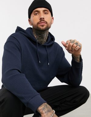 ASOS DESIGN oversized hoodie in navy waffle-Purple ASOS DESIGN oversized hoodie in navy waffle-Purple