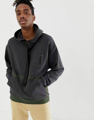 ASOS DESIGN oversized hoodie with utility details-Black ASOS DESIGN oversized hoodie with utility details-Black