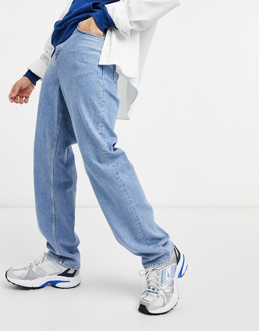 mid blue relaxed flare jeans