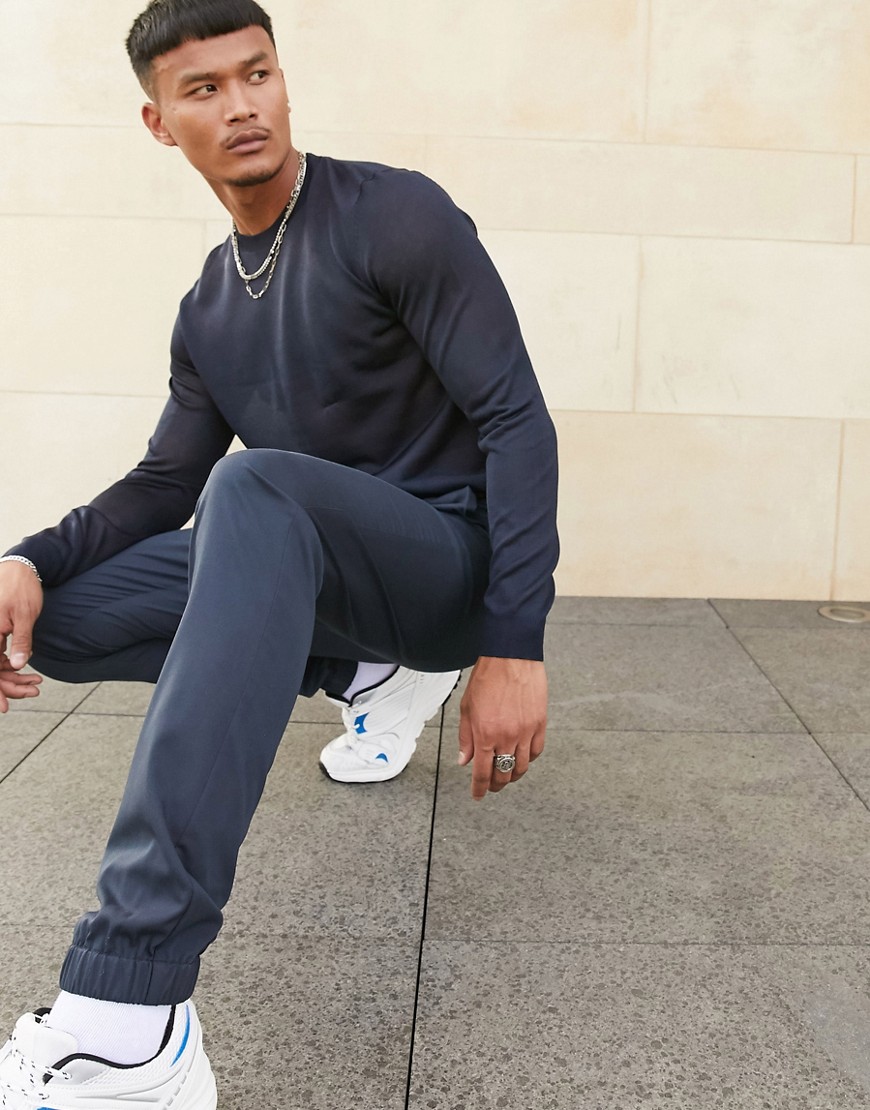 ASOS DESIGN skinny smart sweatpants in navy | The Fashionisto