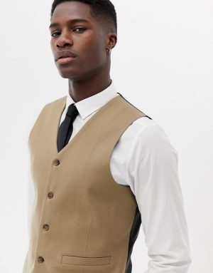 ASOS DESIGN skinny suit vest in camel micro texture-Neutral ASOS DESIGN skinny suit vest in camel micro texture-Neutral