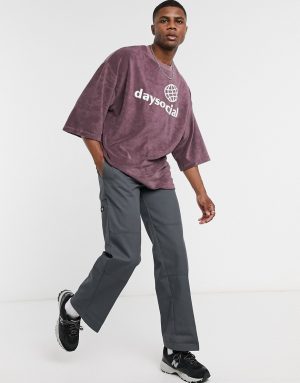 ASOS Daysocial oversized t-shirt with Daysocial logo embroidery in terrycloth-Purple ASOS Daysocial oversized t-shirt with Daysocial logo embroidery in terrycloth-Purple