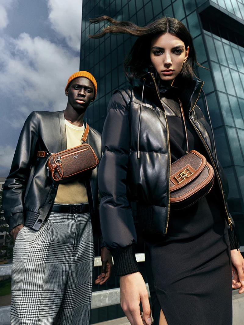 Models Khadim Sock and Cynthia Arrebola come together for Bally's fall-winter 2021 campaign.