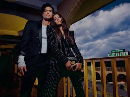 Charles Melton and Jesse Jo Stark star in Balmain's fall-winter 2021 campaign.