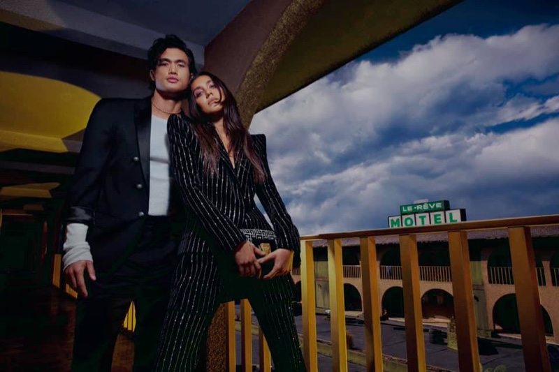 Charles Melton and Jesse Jo Stark star in Balmain's fall-winter 2021 campaign.