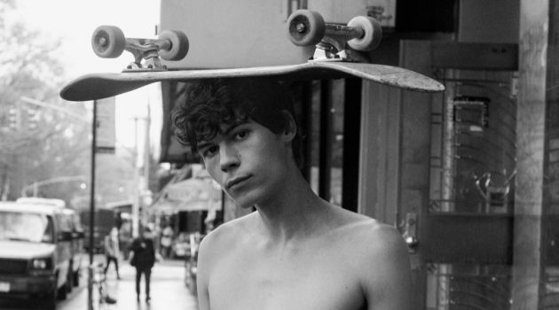 Tyler & Daniel Front Stripped-down Calvin Klein Campaign Posing with a skateboard, Tyler Blue Golden fronts Calvin Klein's fall 2021 men's underwear campaign.