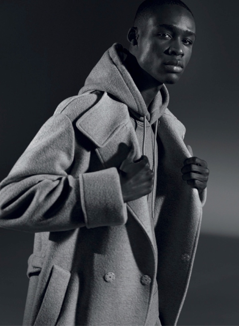 Bano Sow reunites with the Armani brand, starring in Emporio Armani's fall-winter 2021 men's campaign.