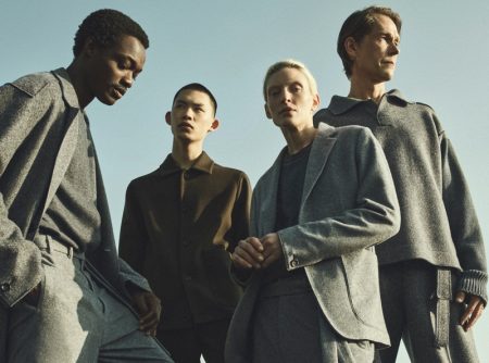 Jon Bronxl, Yura Nakano, Maggie Maurer, and Ingo Sliwinski front Ermenegildo Zegna's fall-winter 2021 campaign.