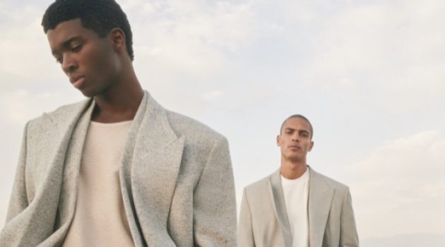 Models Alton Mason, Geron McKinley, and Dilone appear in Fear of God's fall-winter 2021 campaign.