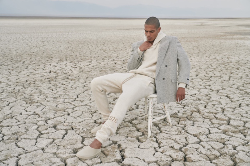Stealing a peaceful moment, Geron McKinley fronts Fear of God's fall-winter 2021 campaign.