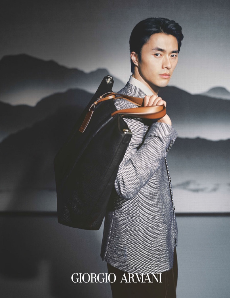 Zhao Lei fronts Giorgio Armani's fall-winter 2021 men's campaign.