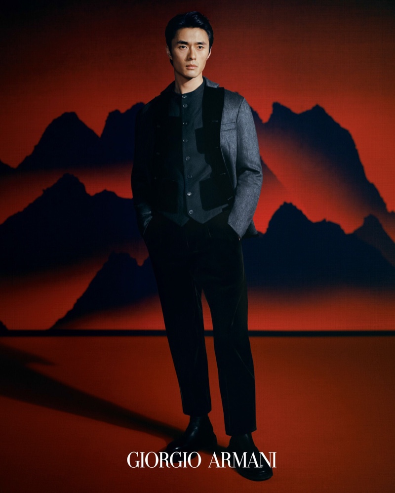 Top model Zhao Lei reunites with Giorgio Armani as the face of its fall-winter 2021 men's campaign.