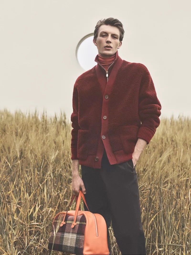 Front and center, Finnlay Davis appears in Hermès' fall-winter 2021 men's campaign.