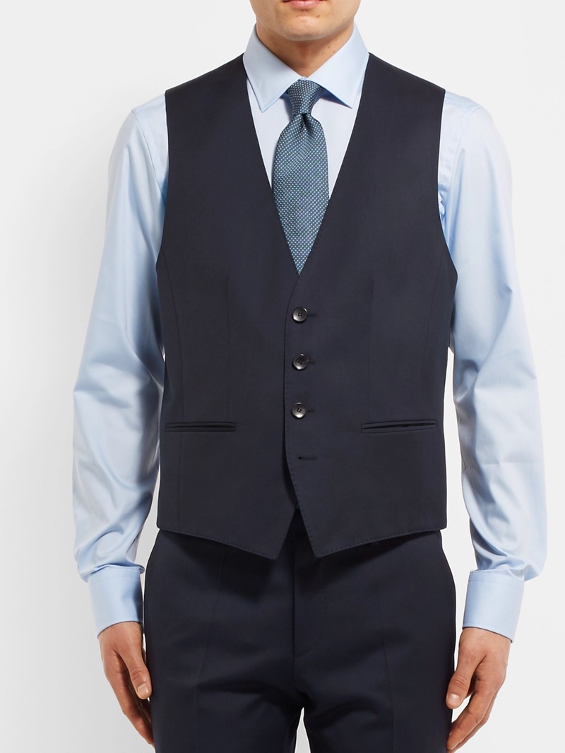 Hugo Boss Blue Wilson Slim-Fit Super 120s Virgin Wool Waistcoat