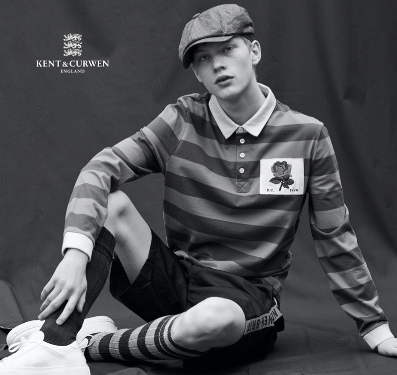 Front and center in a rugby polo, JP appears in Kent & Curwen's spring-summer 2021 campaign.