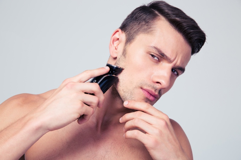 Male Model Shaving Electric Razor Skin