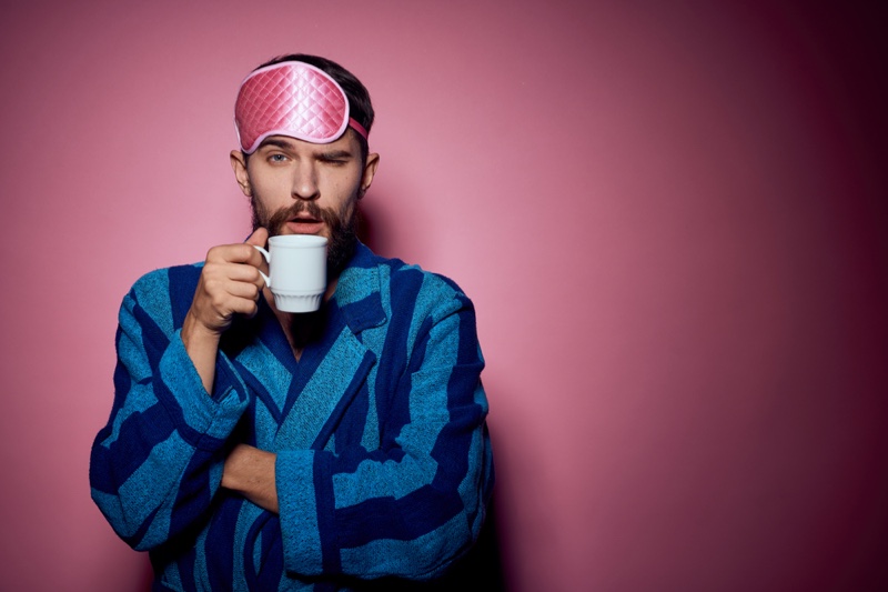 Man Blue Striped Robe Eyemask Cup