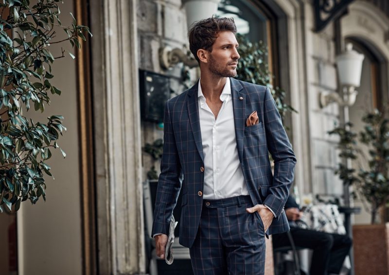Man Wearing Windowpane Print Suit Man Wearing Windowpane Print Suit