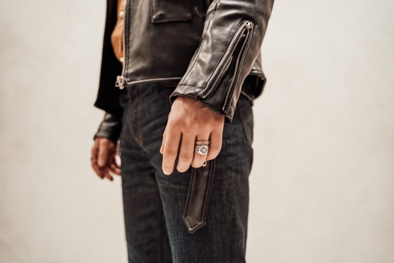 Man in Leather Jacket Wearing Ring Cropped