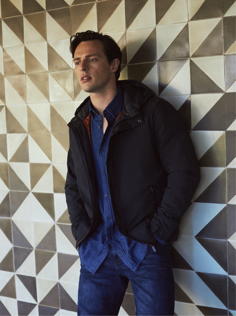 Massimo Dutti makes a case for indigo blue as Jack Hurrell models a look from the brand's fall 2021 collection.