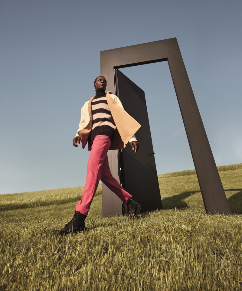 Cloud Modi dons a look from Fendi for Neiman Marcus' fall 2021 men's campaign.