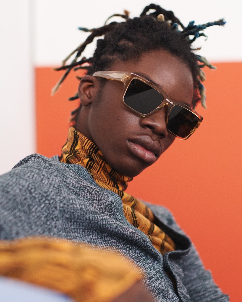 Yoren (Rock Men) rocks sunglasses for Prada's fall-winter 2021 men's campaign.