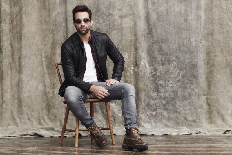 Stylish Man in Jeans and Leather Jacket