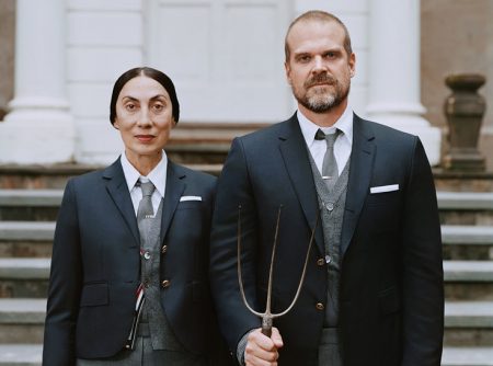 Anh Duong and David Harbour star in a fall 2021 portfolio for Thome Browne.