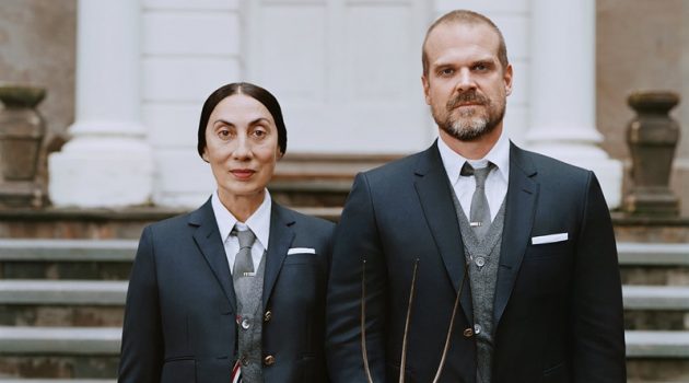 Anh Duong and David Harbour star in a fall 2021 portfolio for Thome Browne.