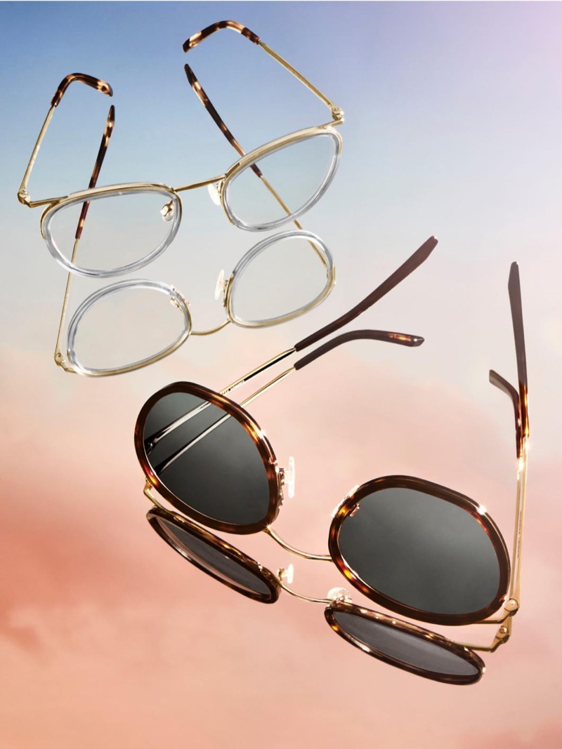 Pictured left to Right: Dinah glasses in Soapstone with Riesling and Carmen sunglasses in Cognac Tortoise with Polished Gold from Warby Parker.