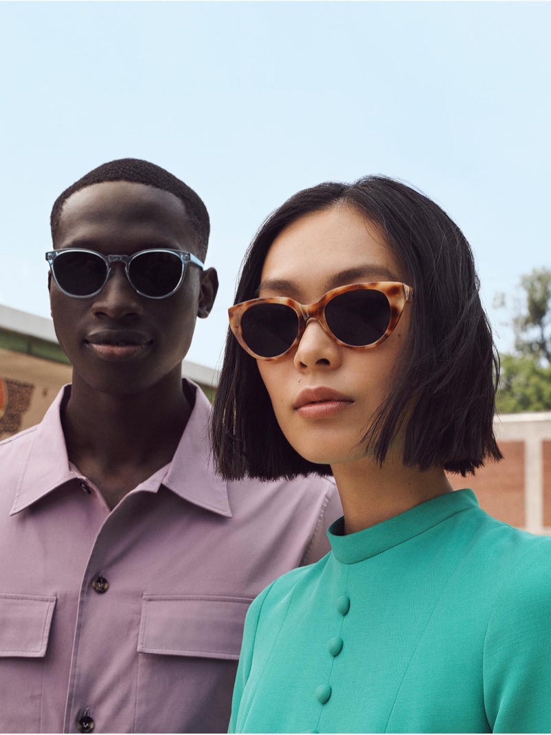 Sporting new sunnies, Baba Diop wears Warby Parker's Stiles sunglasses in Pacific Crystal.