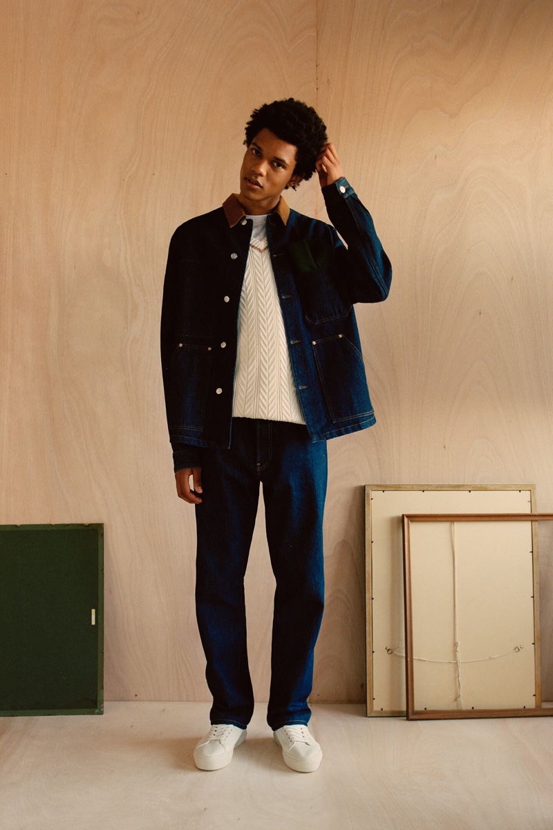 Making a case for dark blue denim, Ruben Boa wears the latest styles from Zara Man.