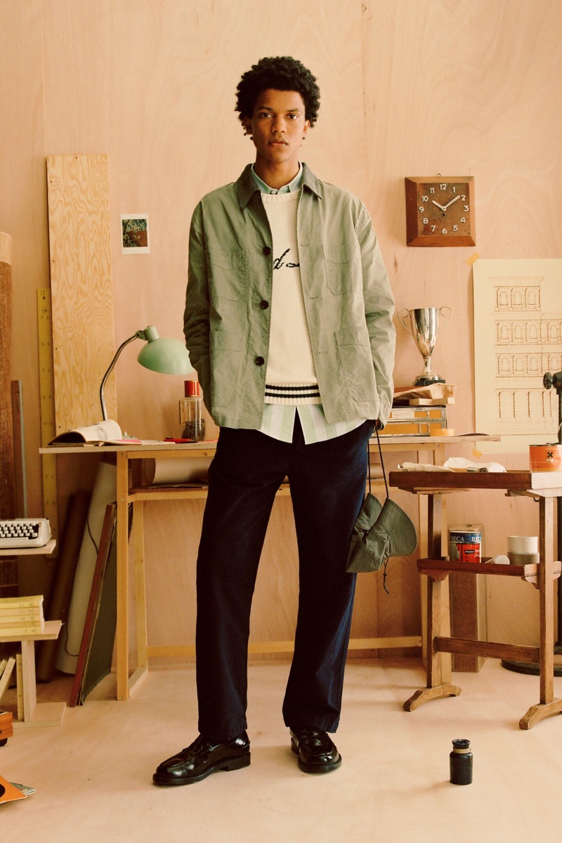 Ruben Boa layers in a work-inspired look from Zara Man's fall 2021 collection.