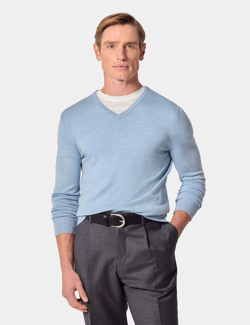 Sky blue v neck sweater hawes curtis