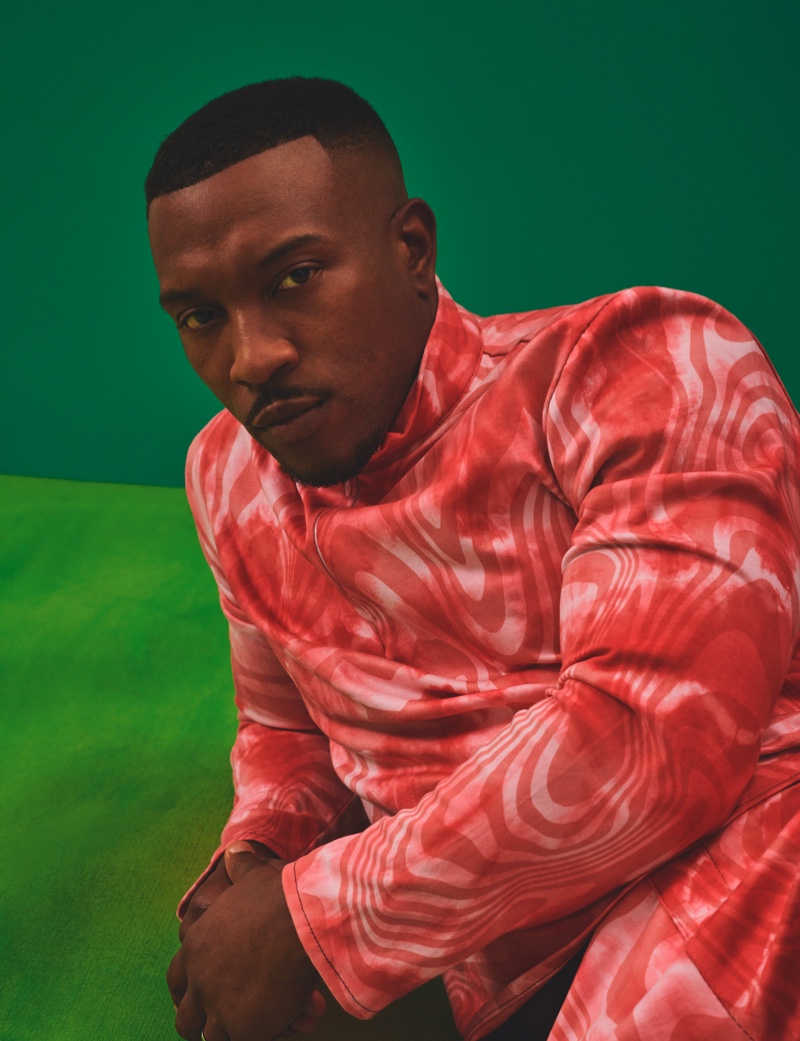 Making a graphic statement for Hunger magazine, Ashley Walters sports a top with matching pants by Rafael Kouto.